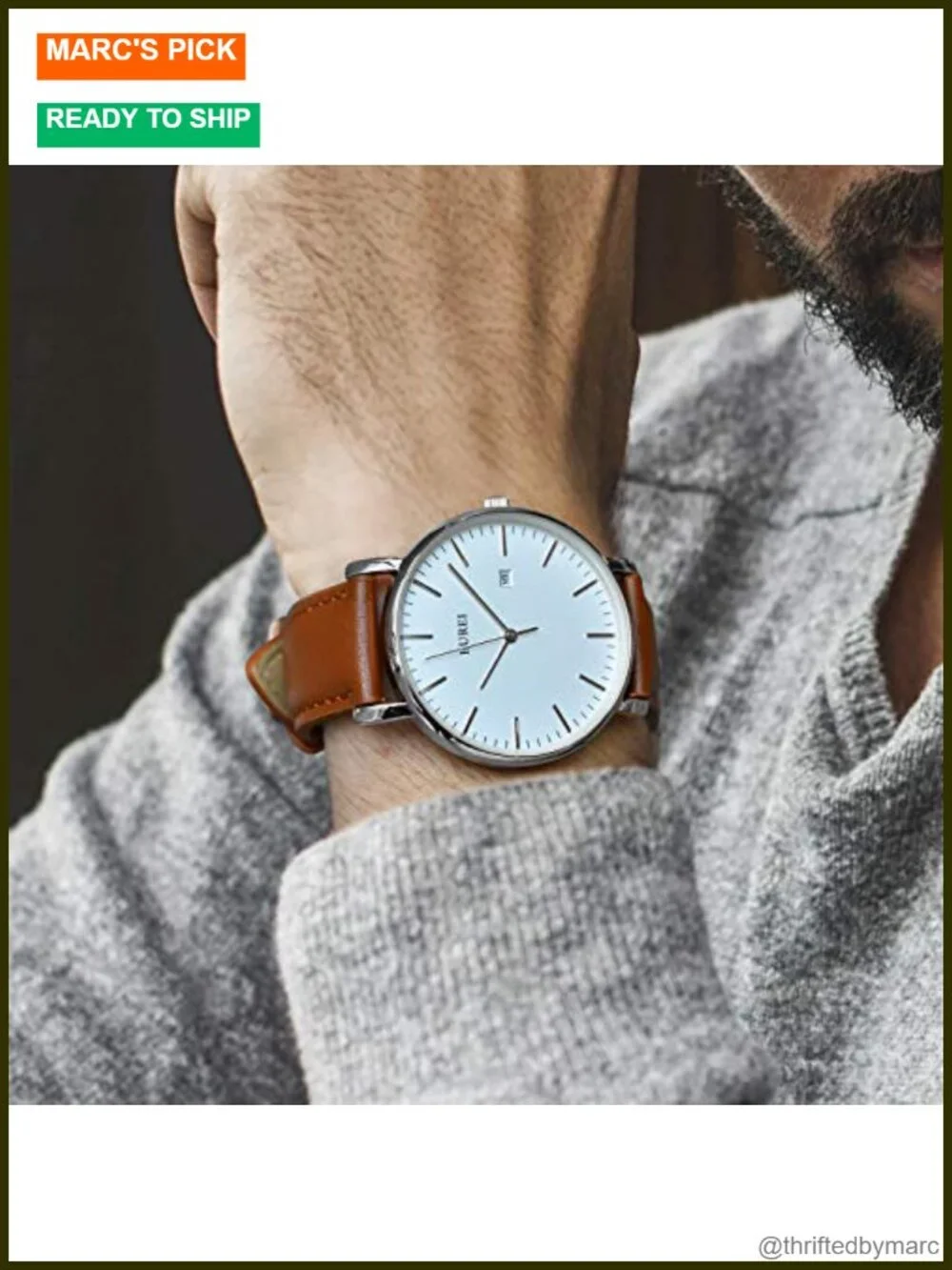 Ultra Thin Minimalist Men Watch, Leather Band, Water Resistant, Business Casual